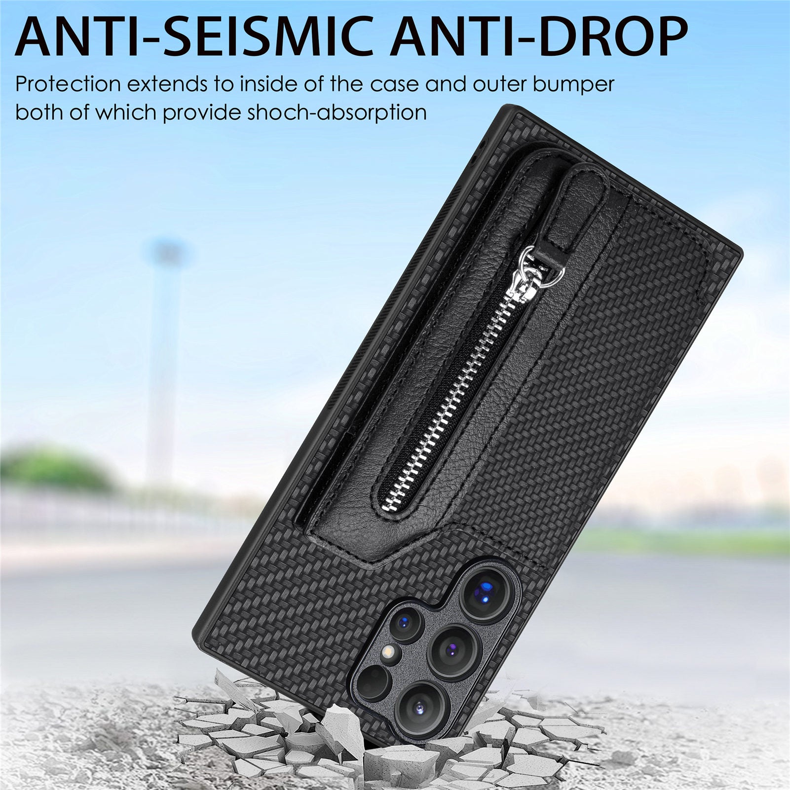 C1-04 For Samsung Galaxy S24 Ultra Case Carbon Fiber Texture PU Leather Coated PC+TPU Phone Cover