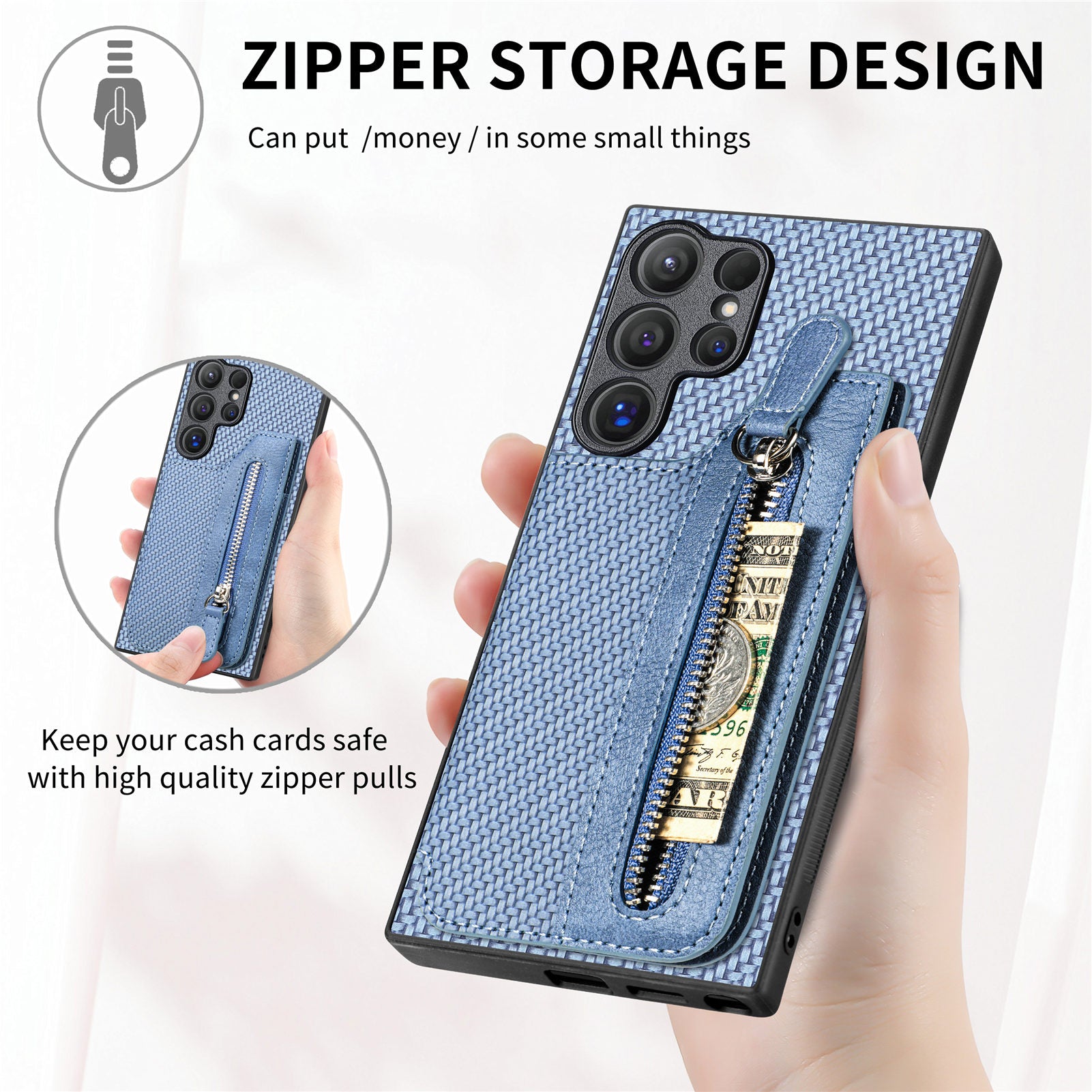 C1-04 For Samsung Galaxy S24 Ultra Case Carbon Fiber Texture PU Leather Coated PC+TPU Phone Cover