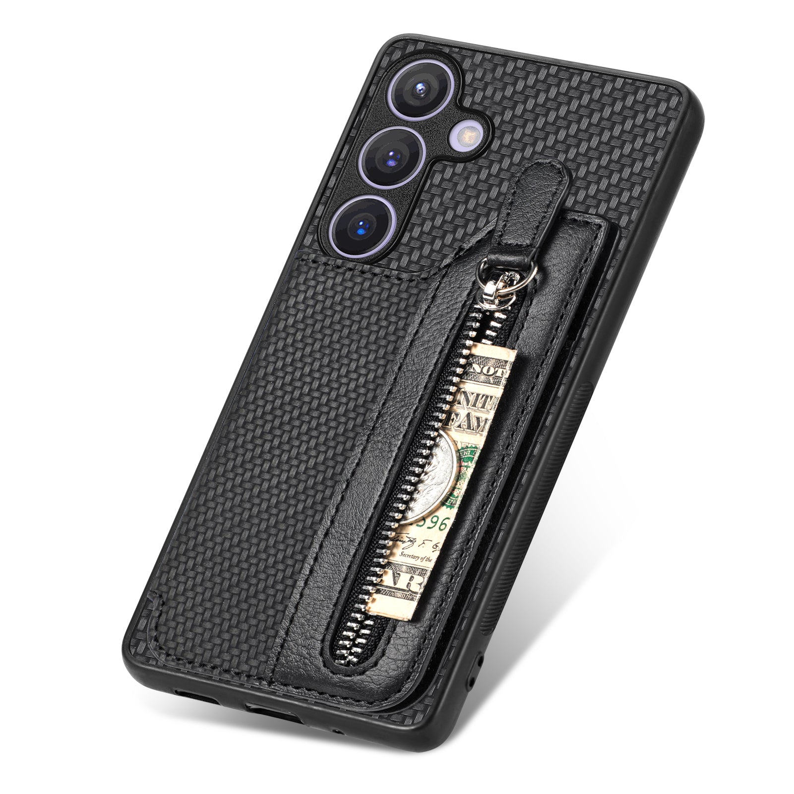 C1-04 For Samsung Galaxy S24 Case Zipper Wallet Leather+PC+TPU Kickstand Phone Cover