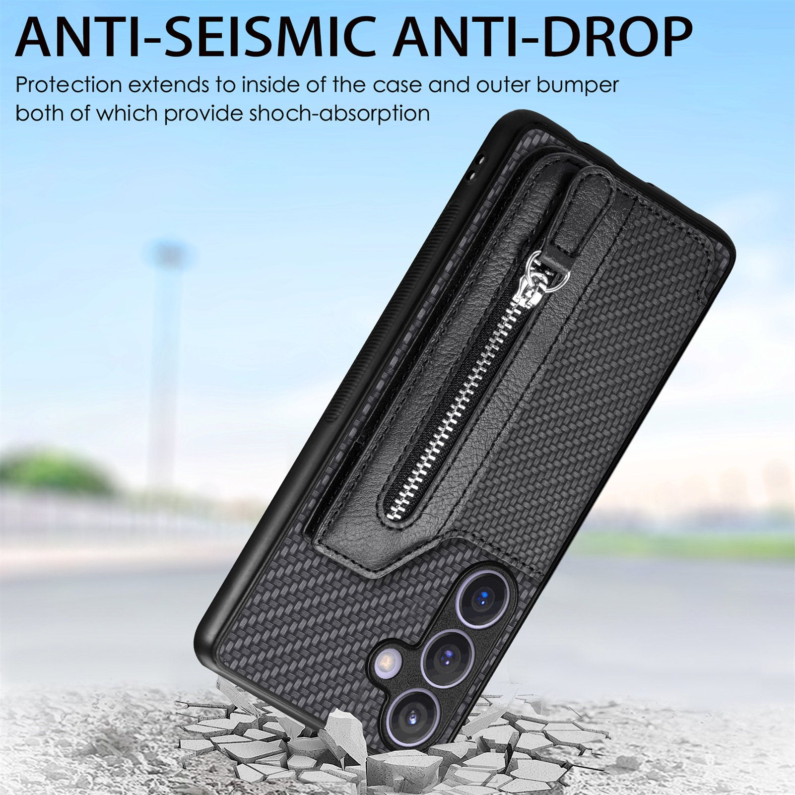 C1-04 For Samsung Galaxy S24 Case Zipper Wallet Leather+PC+TPU Kickstand Phone Cover