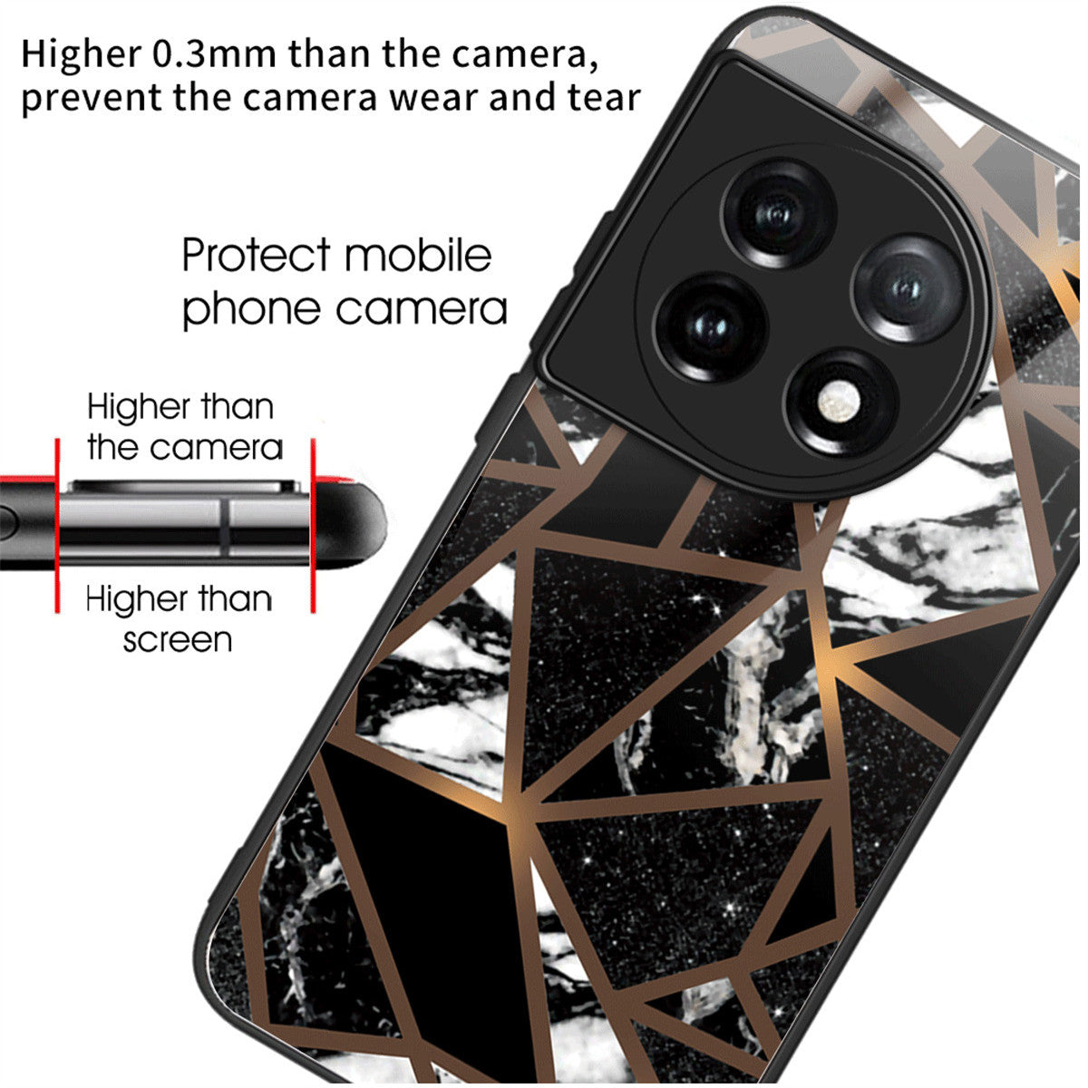 For OnePlus Ace 3 5G / 12R 5G Case Tempered Glass +PC+TPU Phone Cover Marble Pattern