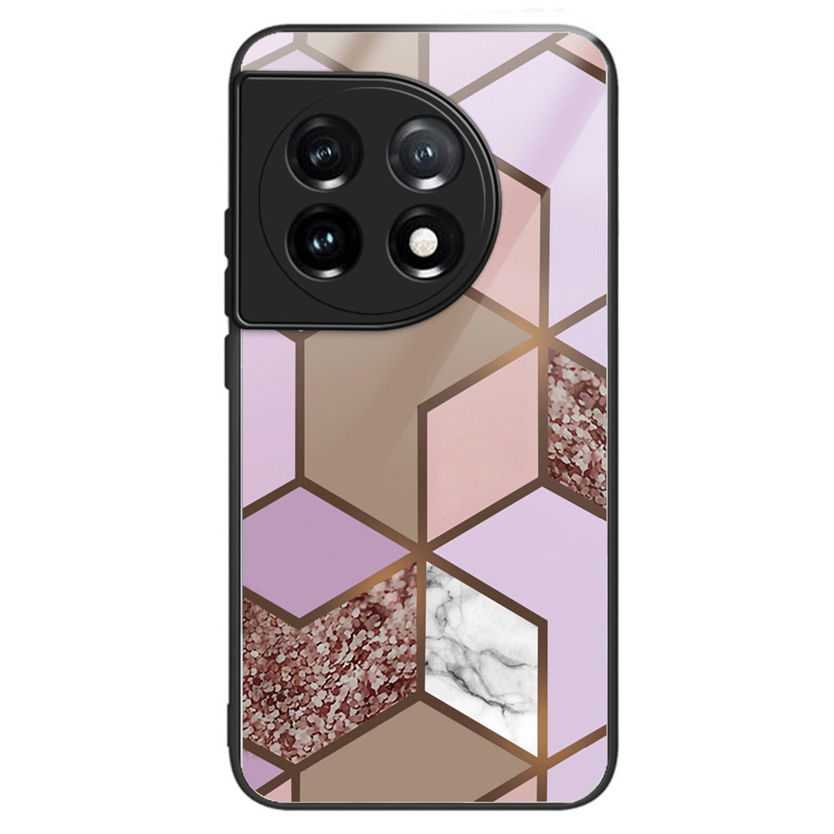 For OnePlus Ace 3 5G / 12R 5G Case Tempered Glass +PC+TPU Phone Cover Marble Pattern