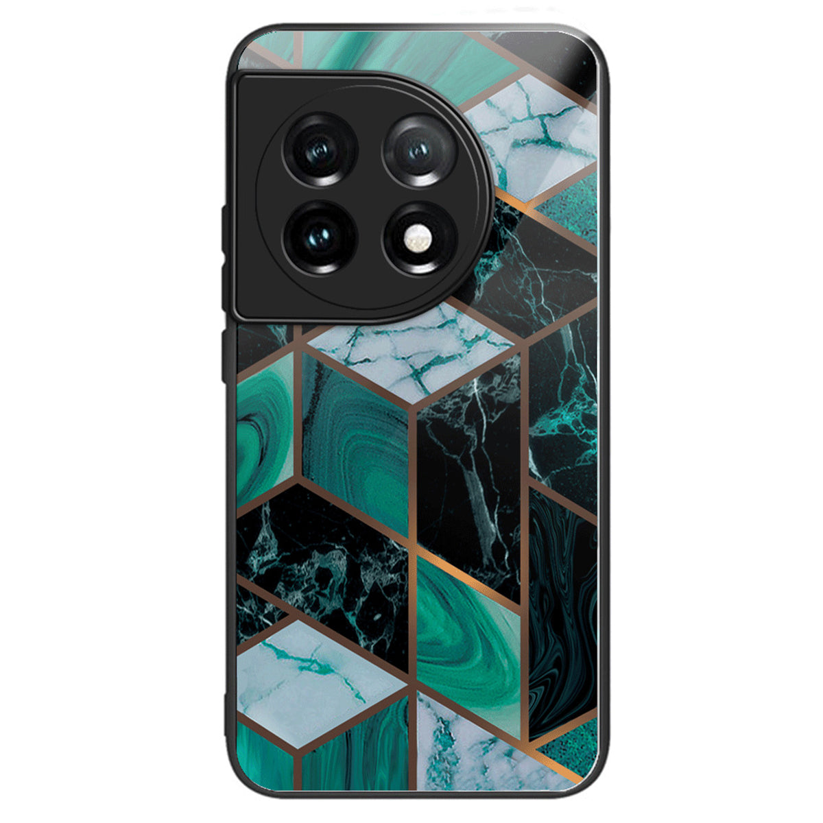 For OnePlus Ace 3 5G / 12R 5G Case Tempered Glass +PC+TPU Phone Cover Marble Pattern