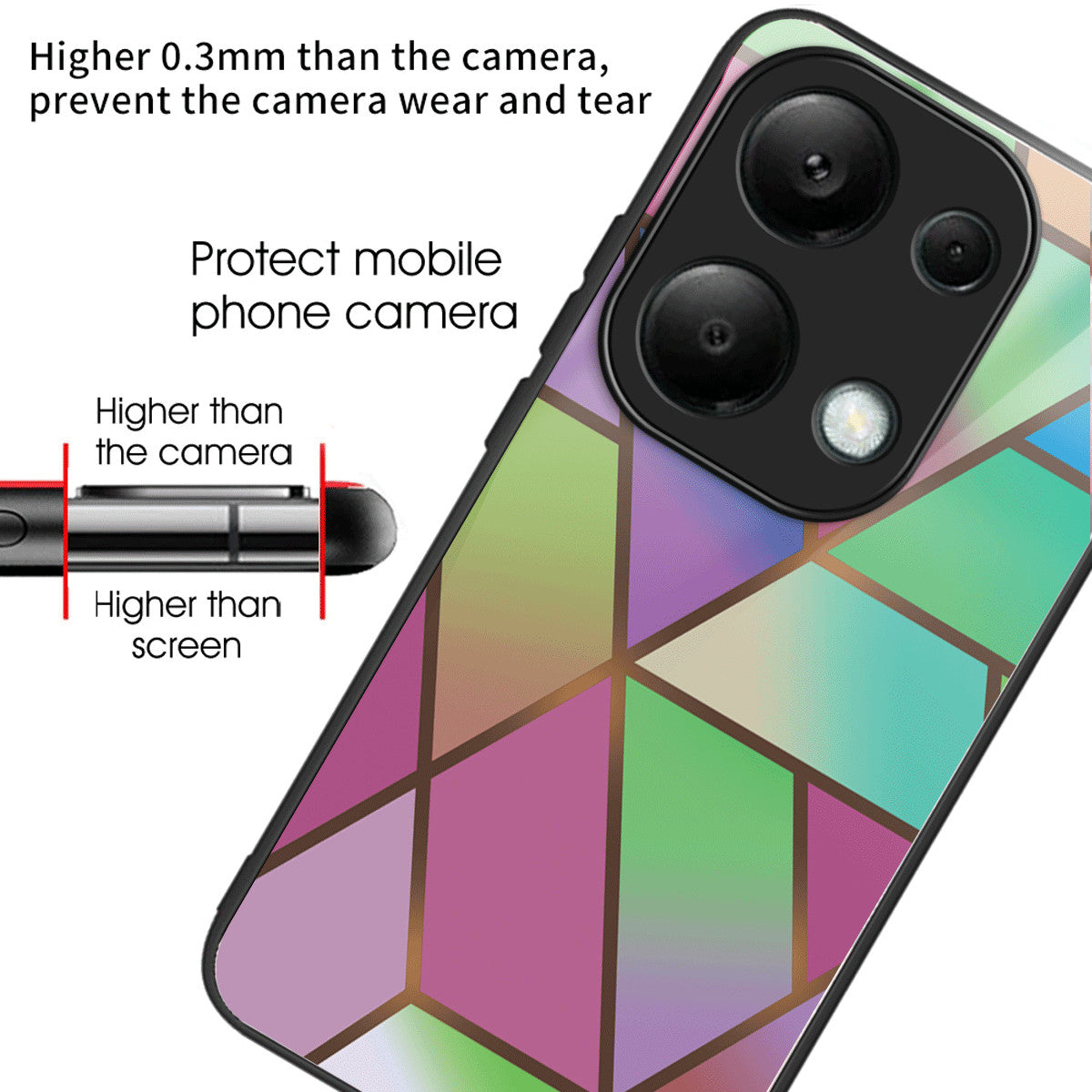 For Xiaomi Redmi Note 13 Pro 4G / Poco M6 Pro 4G Case Marble Pattern Tempered Glass+PC Back TPU Frame Phone Cover