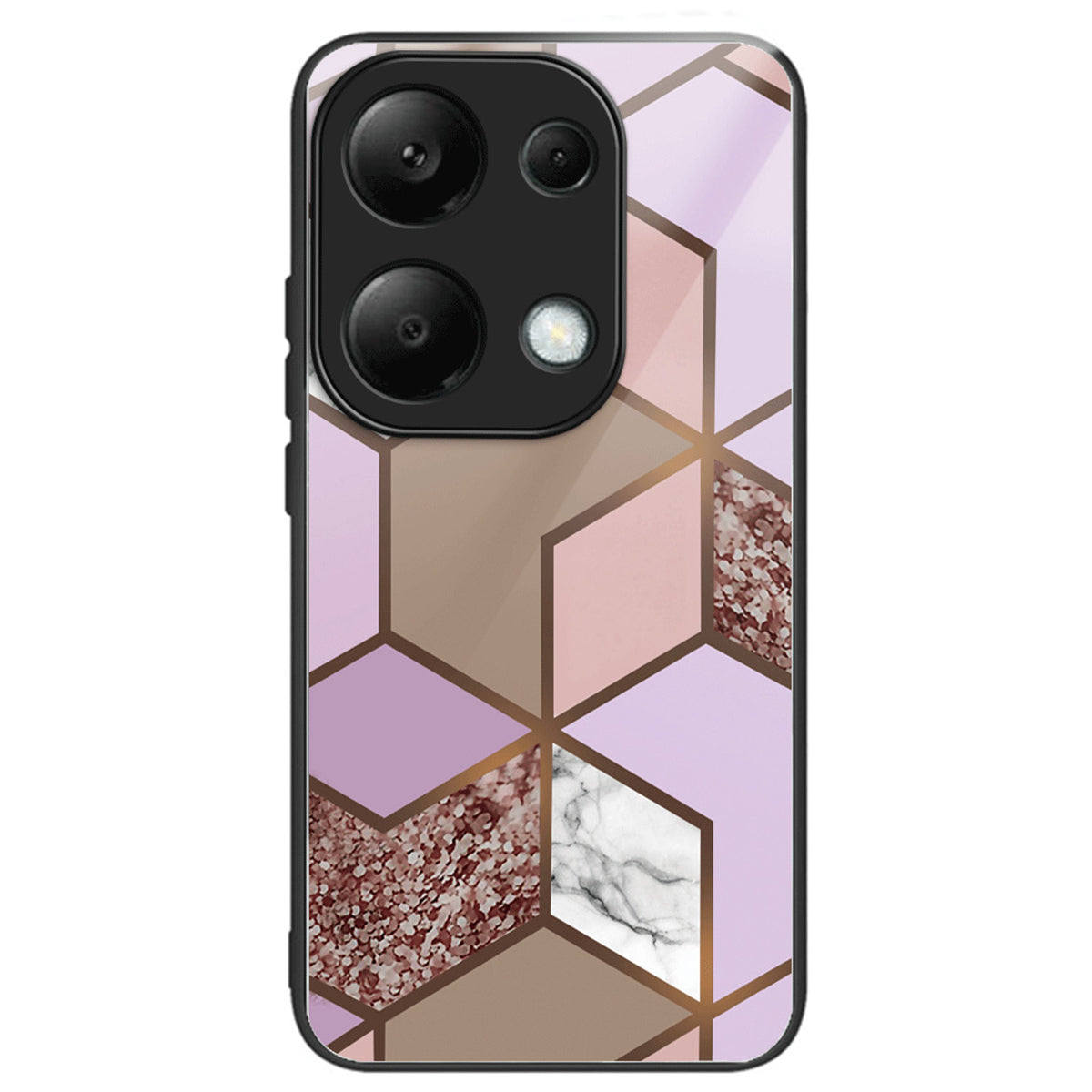 For Xiaomi Redmi Note 13 Pro 4G / Poco M6 Pro 4G Case Marble Pattern Tempered Glass+PC Back TPU Frame Phone Cover