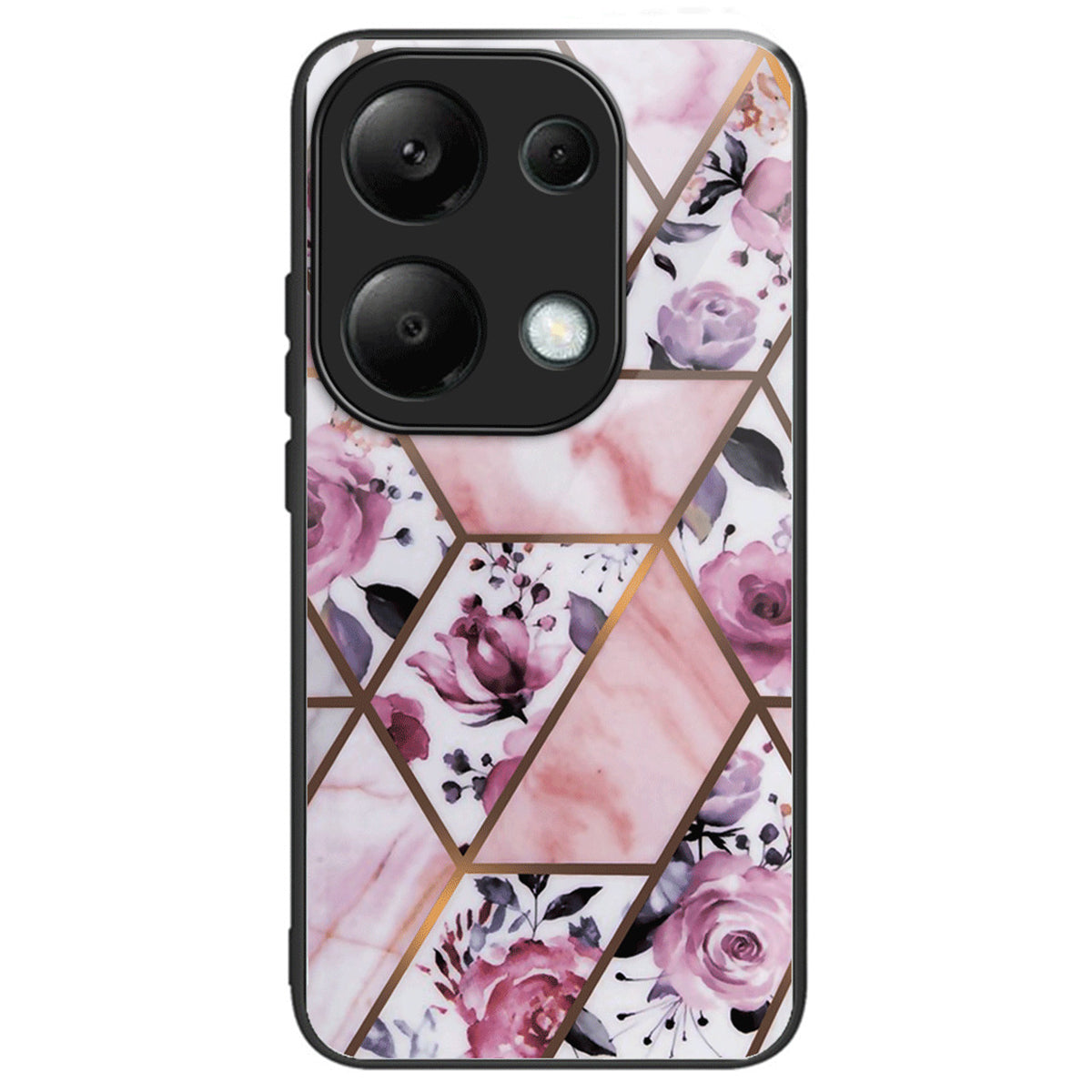 For Xiaomi Redmi Note 13 Pro 4G / Poco M6 Pro 4G Case Marble Pattern Tempered Glass+PC Back TPU Frame Phone Cover