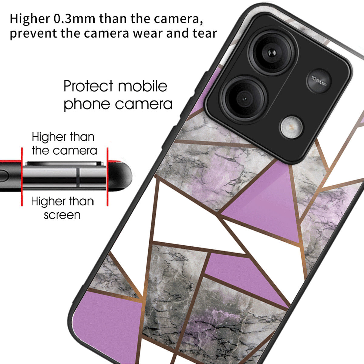 For Xiaomi Redmi Note 13 5G Tempered Glass Case Marble Pattern Design Phone Cover