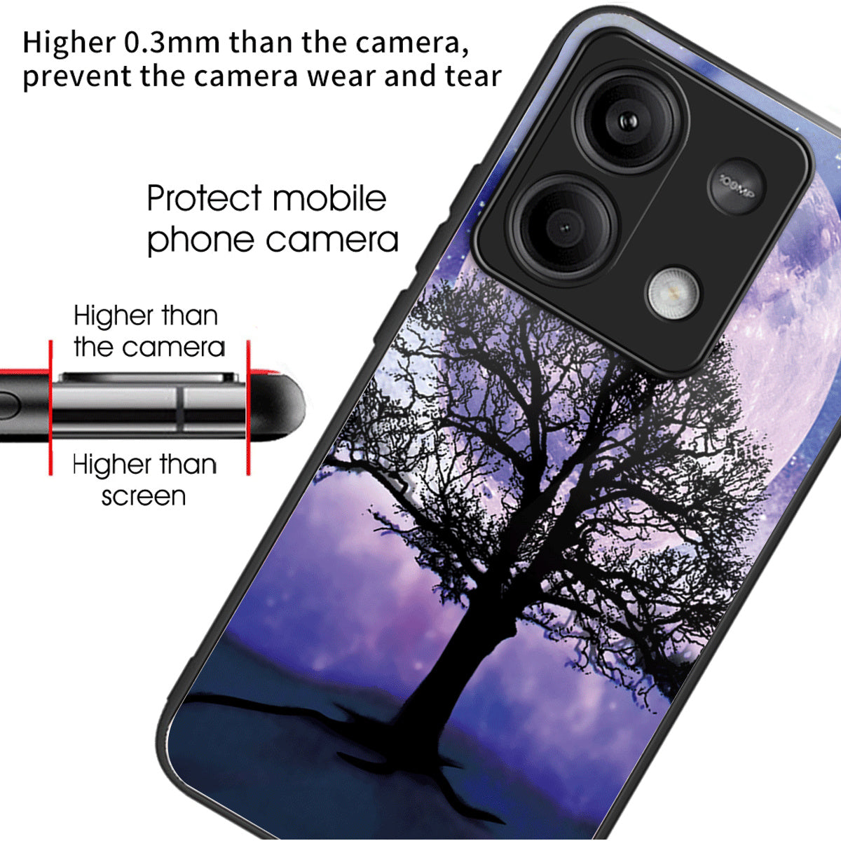 For Xiaomi Redmi Note 13 5G Case Tempered Glass Back TPU Border Phone Cover Print Pattern