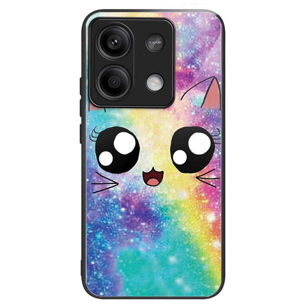 For Xiaomi Redmi Note 13 5G Case Tempered Glass Back TPU Border Phone Cover Print Pattern