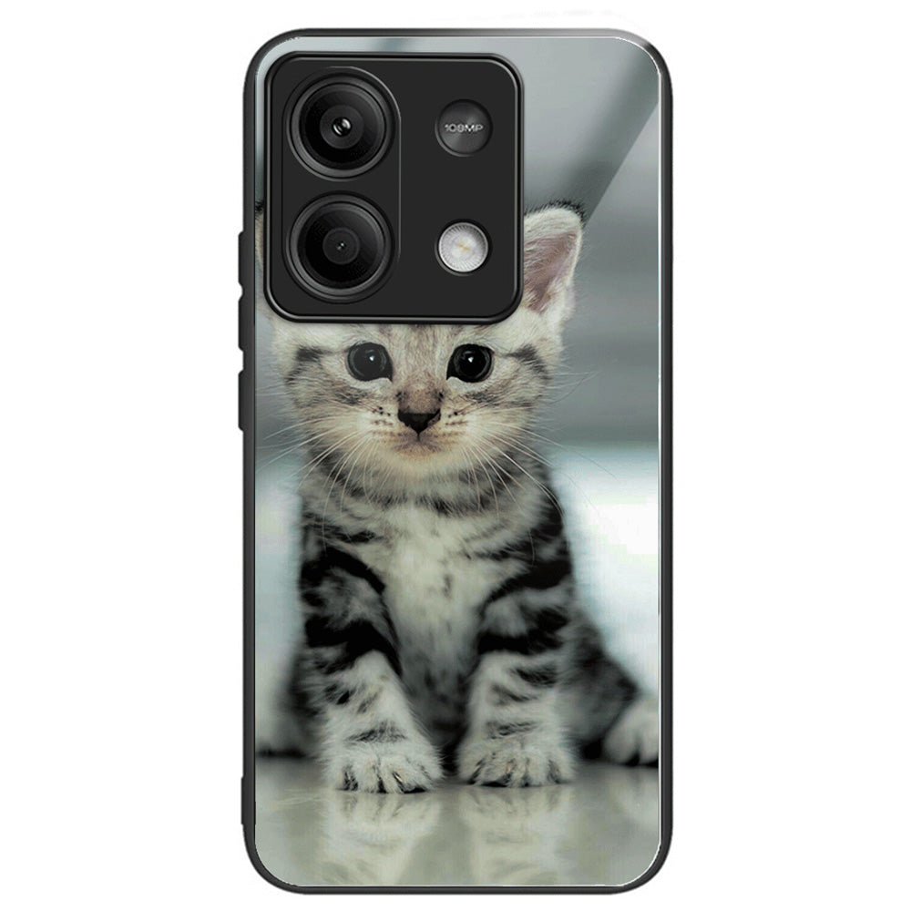 For Xiaomi Redmi Note 13 5G Case Tempered Glass Back TPU Border Phone Cover Print Pattern