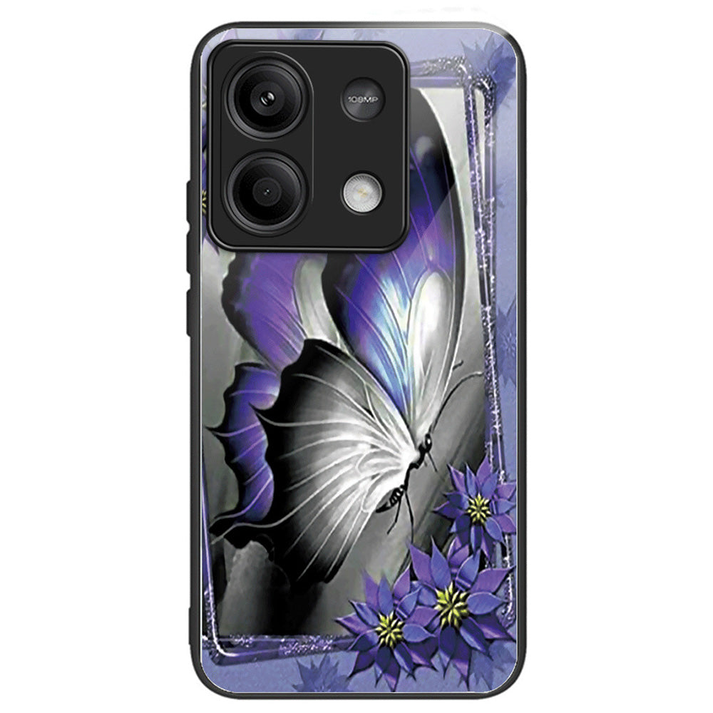 For Xiaomi Redmi Note 13 5G Case Tempered Glass Back TPU Border Phone Cover Print Pattern