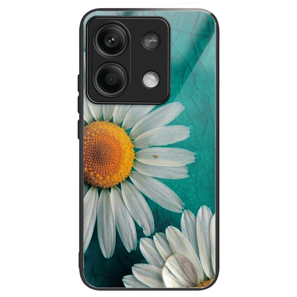 For Xiaomi Redmi Note 13 5G Case Tempered Glass Back TPU Border Phone Cover Print Pattern