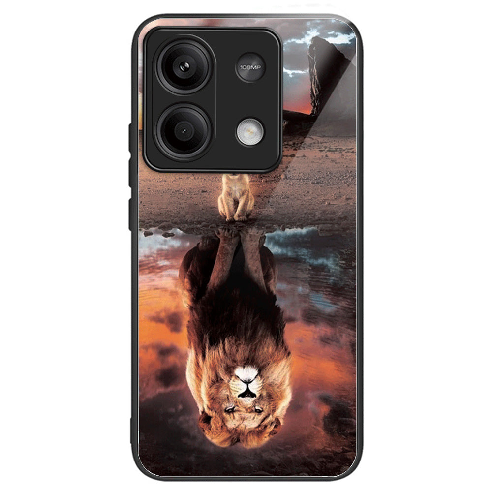 For Xiaomi Redmi Note 13 5G Case Tempered Glass Back TPU Border Phone Cover Print Pattern