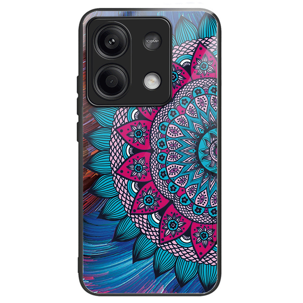 For Xiaomi Redmi Note 13 5G Case Tempered Glass Back TPU Border Phone Cover Print Pattern