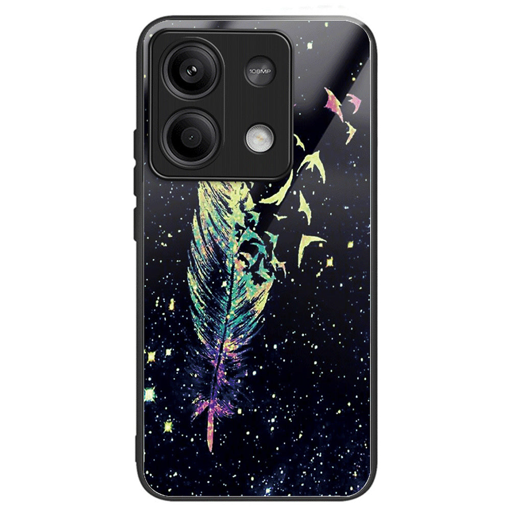 For Xiaomi Redmi Note 13 5G Case Tempered Glass Back TPU Border Phone Cover Print Pattern