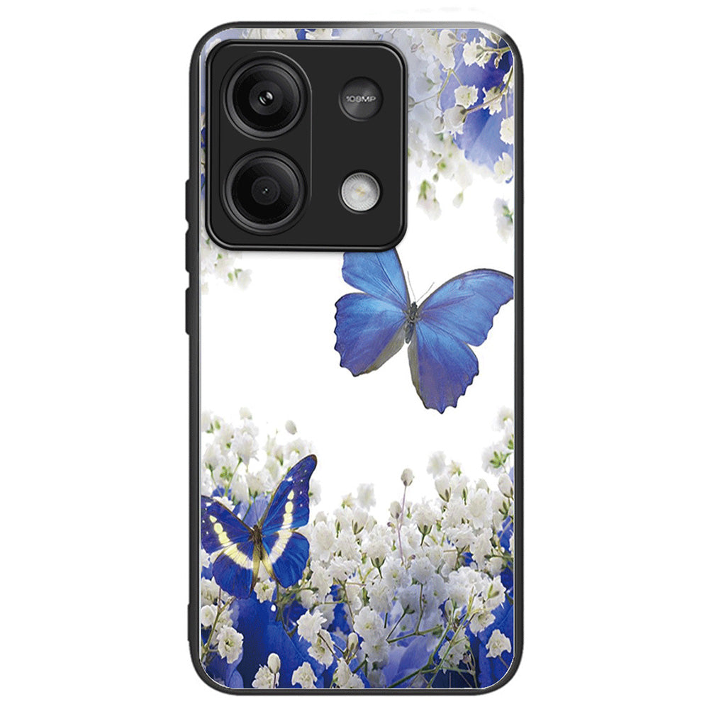 For Xiaomi Redmi Note 13 5G Case Tempered Glass Back TPU Border Phone Cover Print Pattern