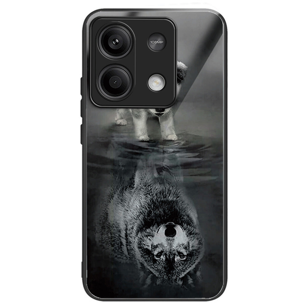 For Xiaomi Redmi Note 13 5G Case Tempered Glass Back TPU Border Phone Cover Print Pattern