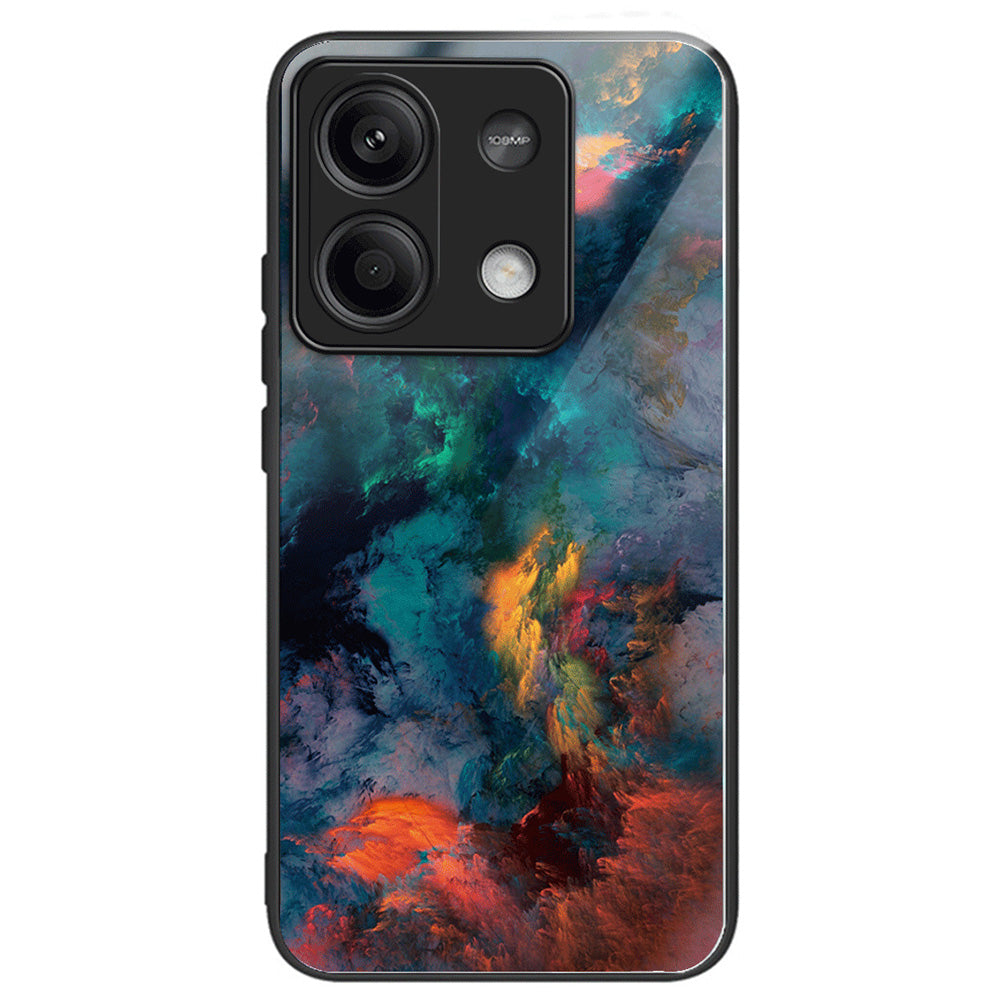 For Xiaomi Redmi Note 13 5G Case Tempered Glass Back TPU Border Phone Cover Print Pattern