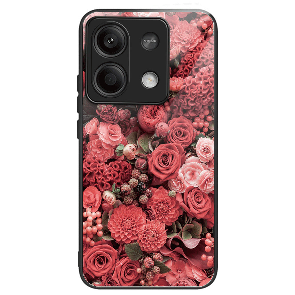 For Xiaomi Redmi Note 13 5G Case Tempered Glass Back TPU Border Phone Cover Print Pattern