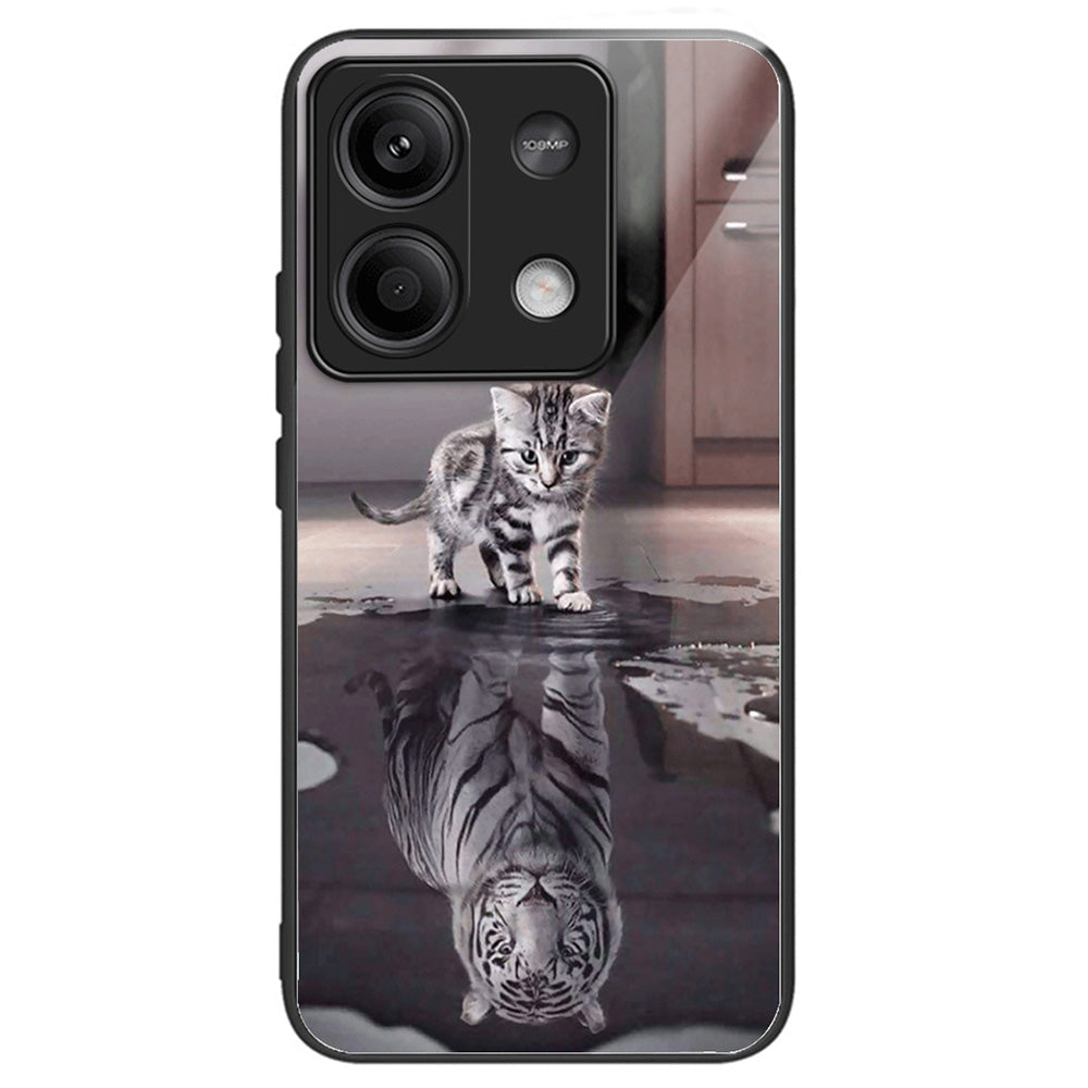 For Xiaomi Redmi Note 13 5G Case Tempered Glass Back TPU Border Phone Cover Print Pattern