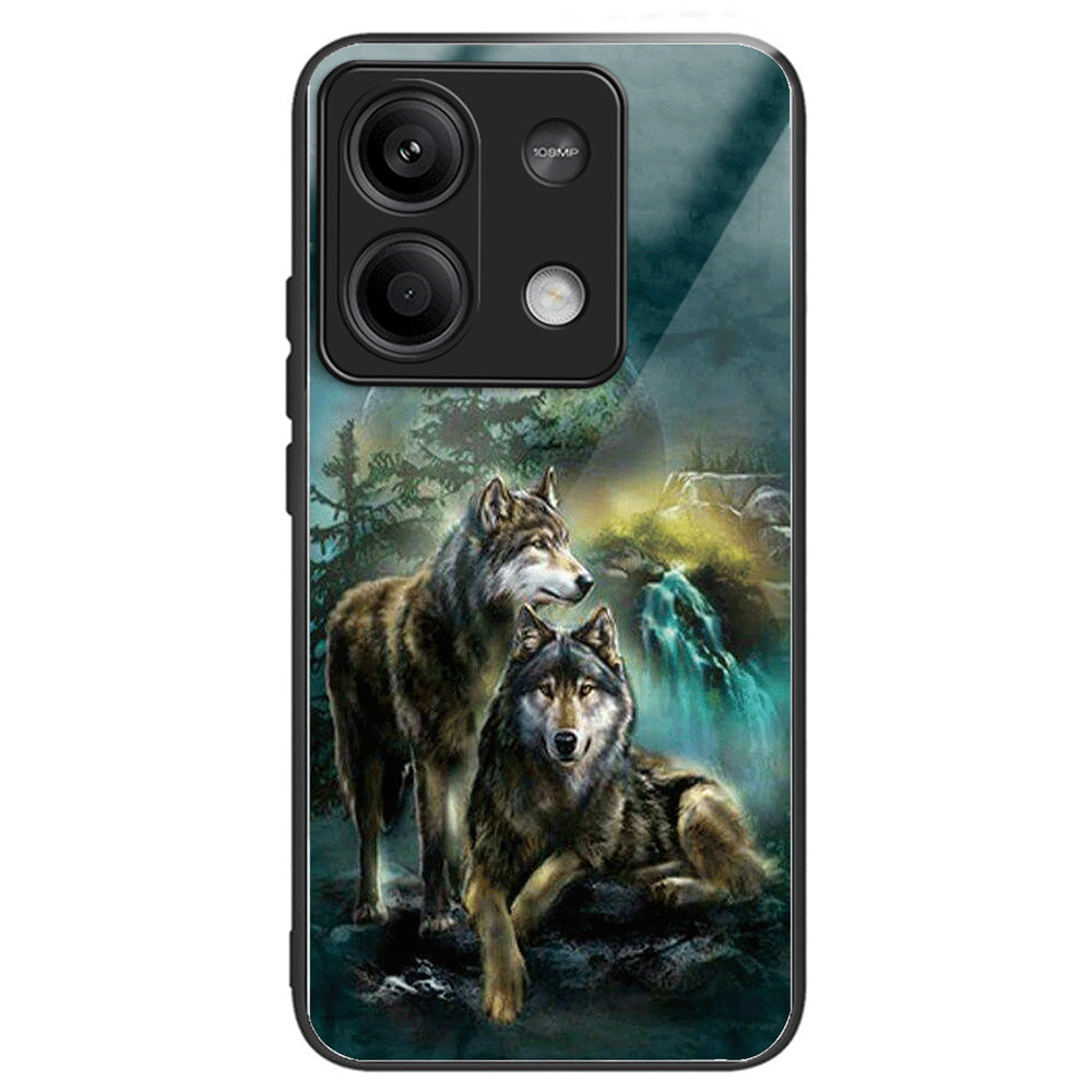 For Xiaomi Redmi Note 13 5G Case Pattern Printing Tempered Glass+TPU Phone Cover