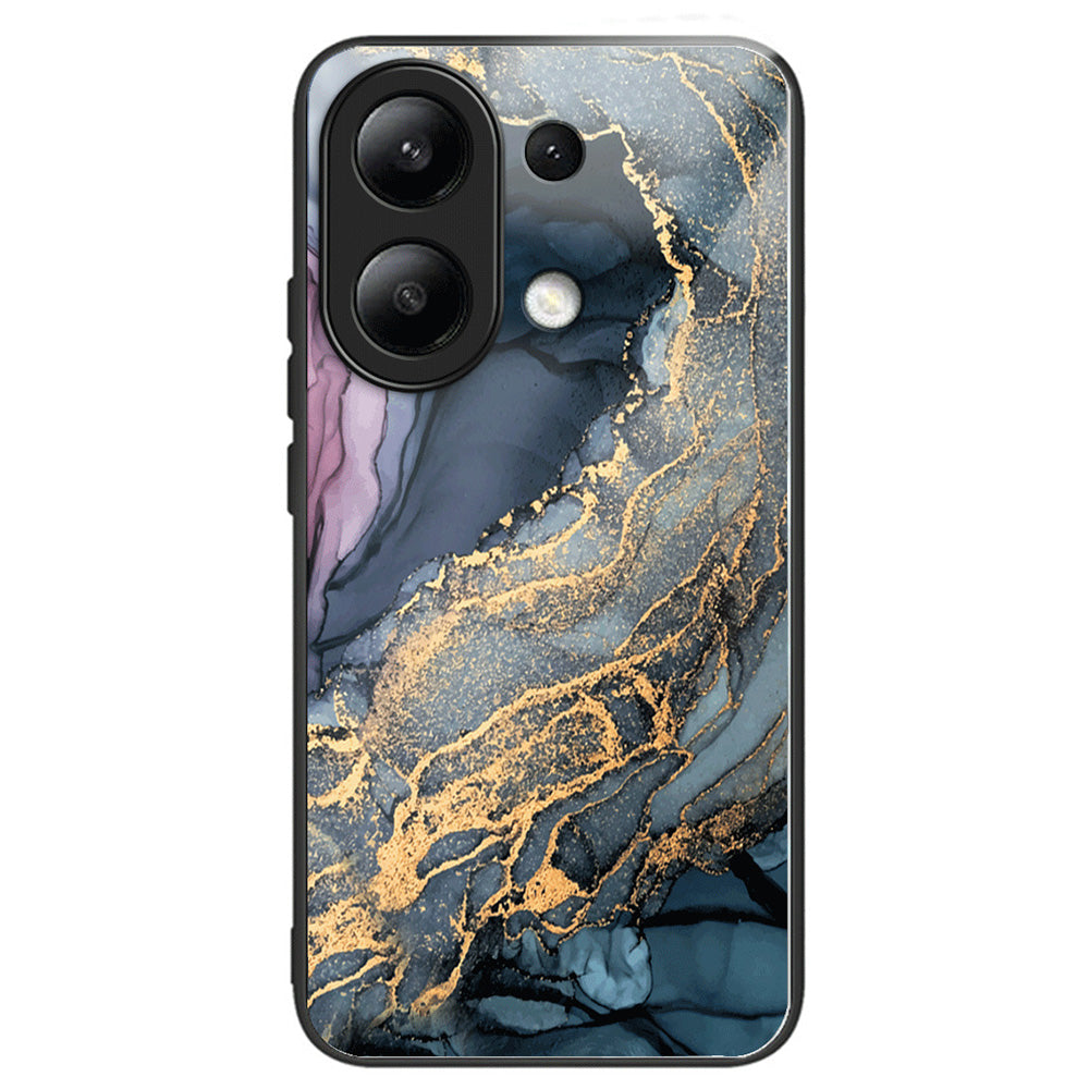 For Xiaomi Redmi Note 13 4G Case Marble Pattern Tempered Glass+PC+TPU+Phone Cover