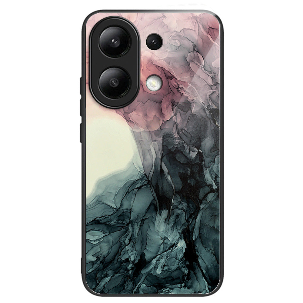 For Xiaomi Redmi Note 13 4G Case Marble Pattern Tempered Glass+PC+TPU+Phone Cover