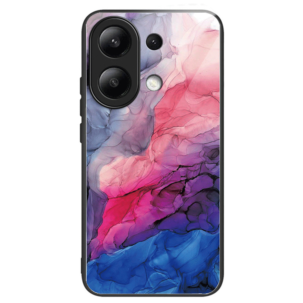 For Xiaomi Redmi Note 13 4G Case Marble Pattern Tempered Glass+PC+TPU+Phone Cover