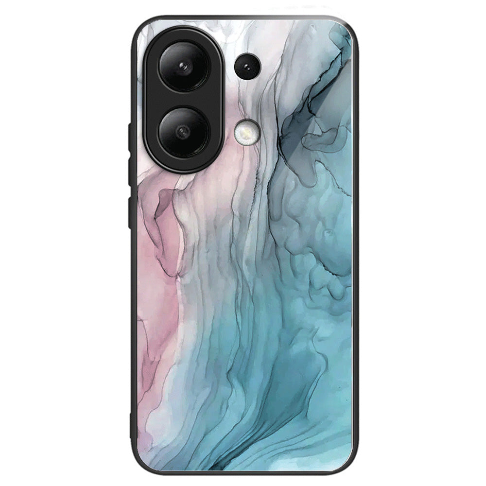 For Xiaomi Redmi Note 13 4G Case Marble Pattern Tempered Glass+PC+TPU+Phone Cover