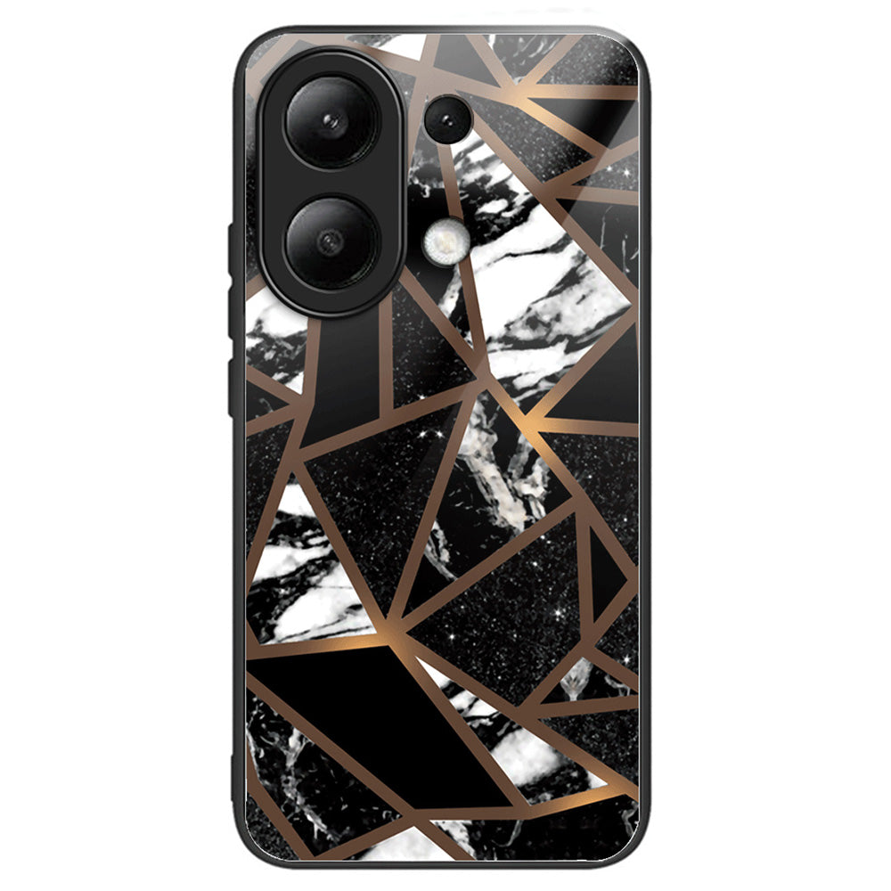For Xiaomi Redmi Note 13 4G Case Marble Pattern Tempered Glass+PC+TPU+Phone Cover