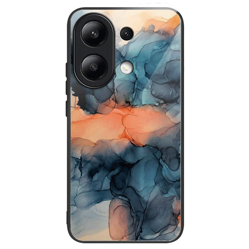 For Xiaomi Redmi Note 13 4G Case Marble Pattern Tempered Glass+PC+TPU+Phone Cover
