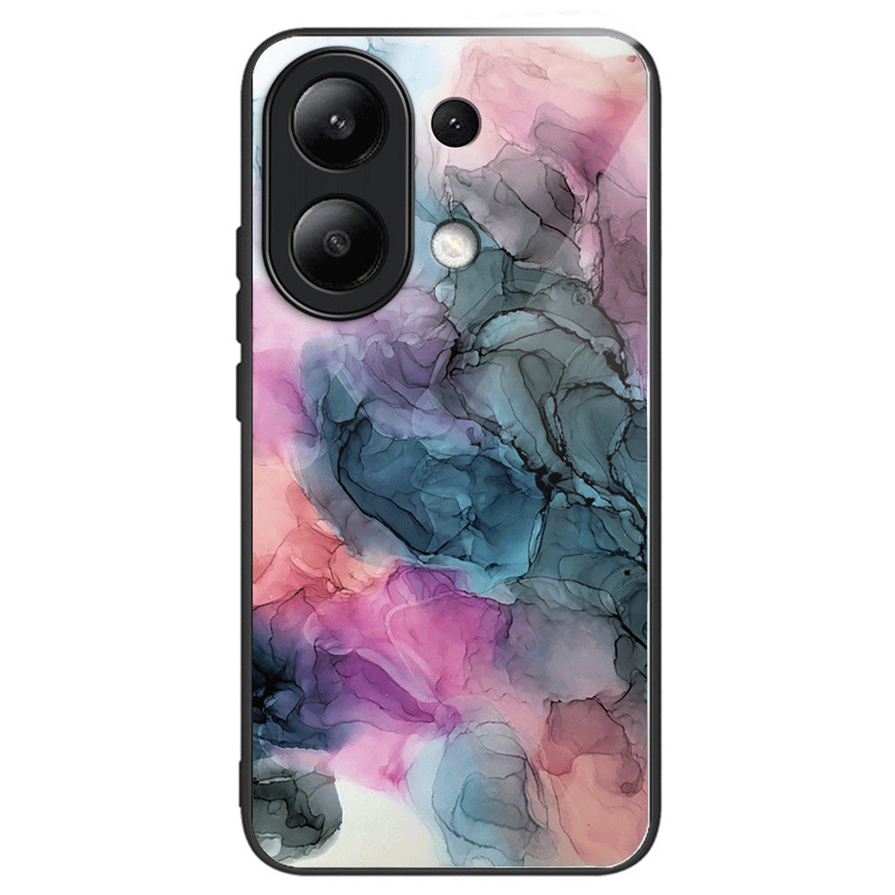 For Xiaomi Redmi Note 13 4G Case Marble Pattern Tempered Glass+PC+TPU+Phone Cover