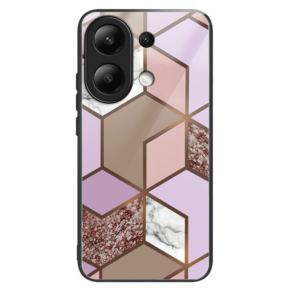 For Xiaomi Redmi Note 13 4G Case Marble Pattern Tempered Glass+PC+TPU+Phone Cover