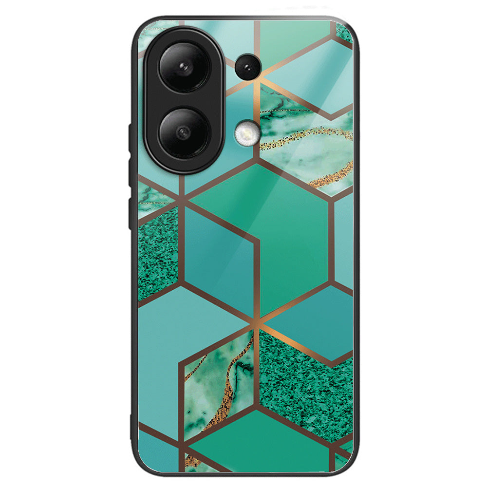 For Xiaomi Redmi Note 13 4G Case Marble Pattern Tempered Glass+PC+TPU+Phone Cover