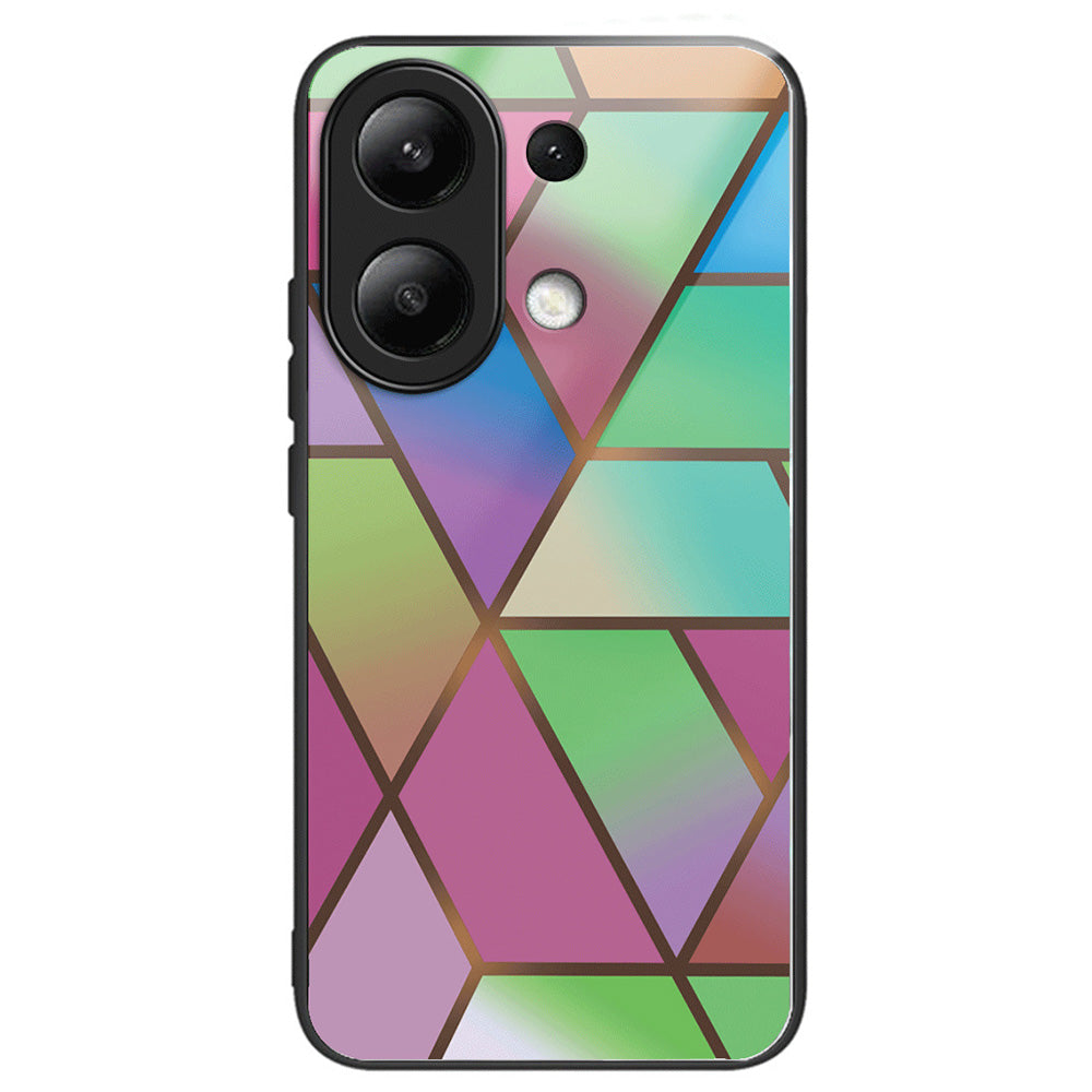 For Xiaomi Redmi Note 13 4G Case Marble Pattern Tempered Glass+PC+TPU+Phone Cover