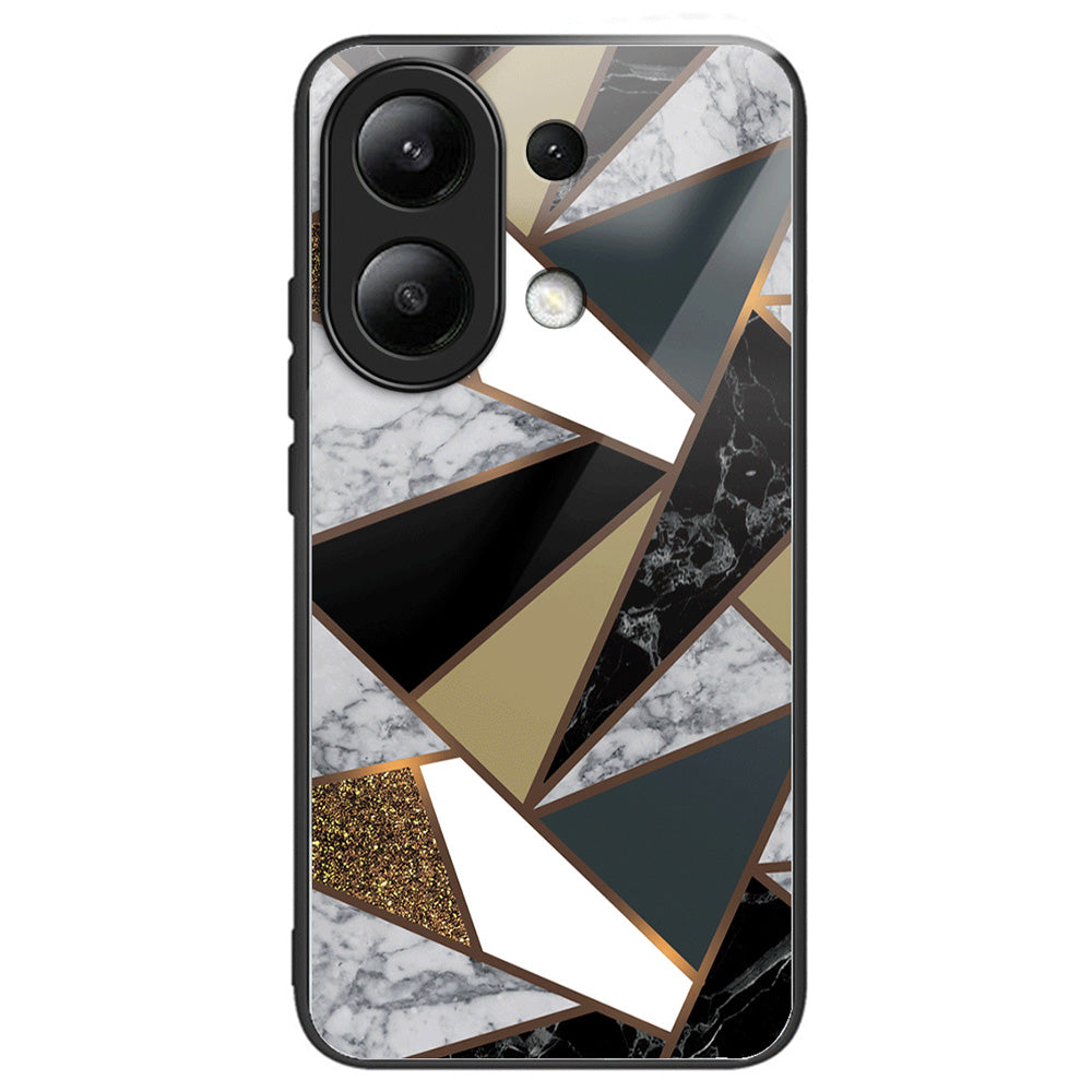 For Xiaomi Redmi Note 13 4G Case Marble Pattern Tempered Glass+PC+TPU+Phone Cover