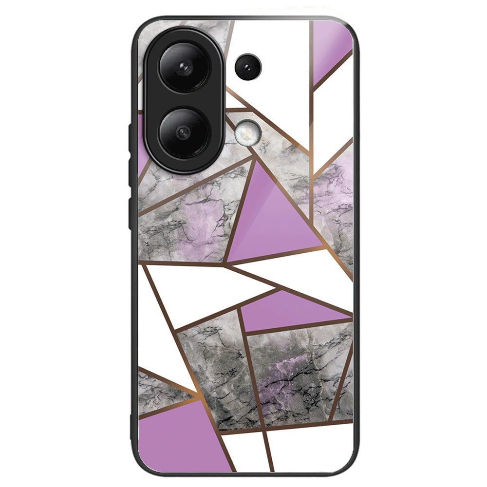 For Xiaomi Redmi Note 13 4G Case Marble Pattern Tempered Glass+PC+TPU+Phone Cover