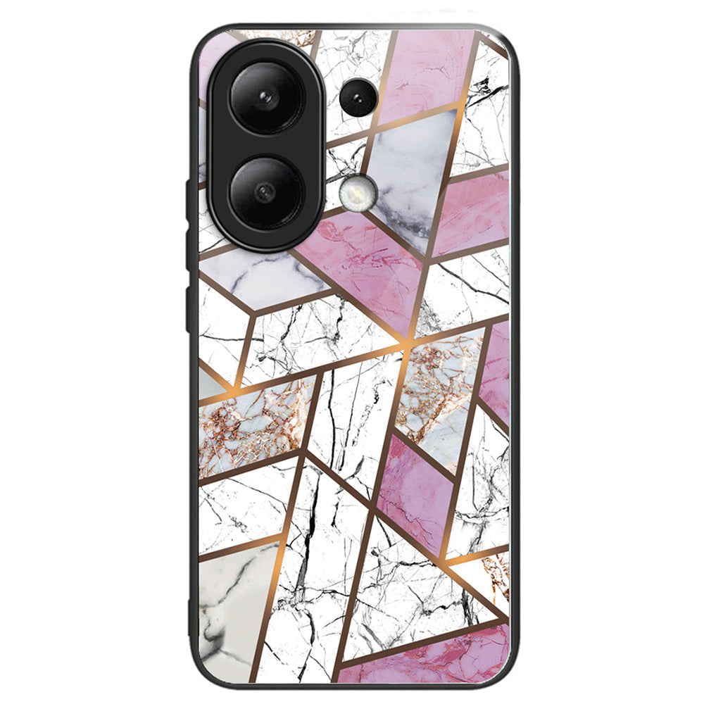 For Xiaomi Redmi Note 13 4G Case Marble Pattern Tempered Glass+PC+TPU+Phone Cover