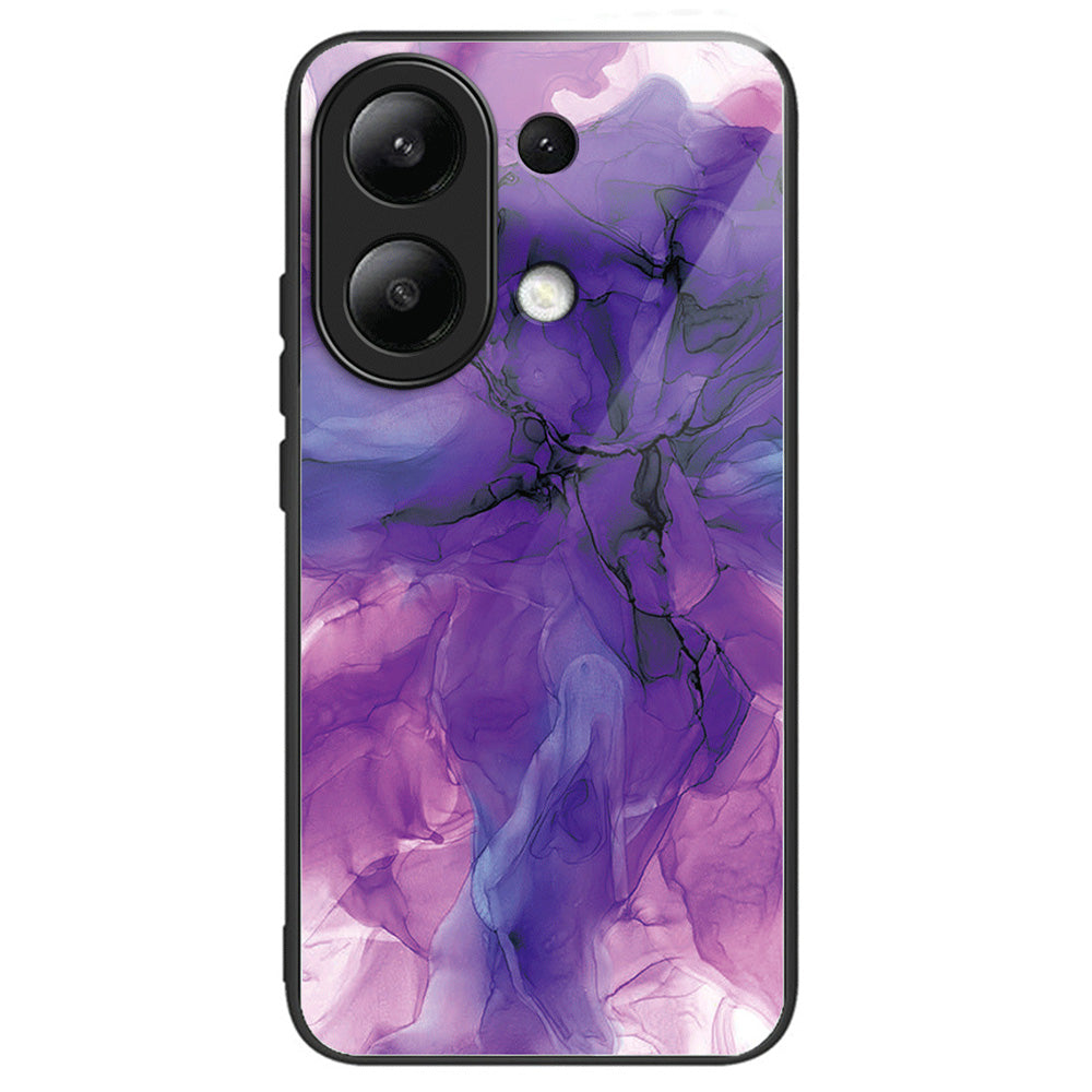 For Xiaomi Redmi Note 13 4G Case Marble Pattern Tempered Glass+PC+TPU+Phone Cover