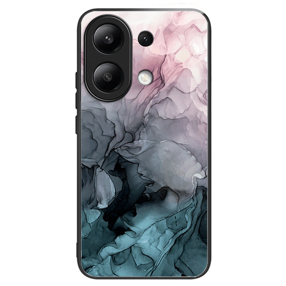 For Xiaomi Redmi Note 13 4G Case Marble Pattern Tempered Glass+PC+TPU+Phone Cover