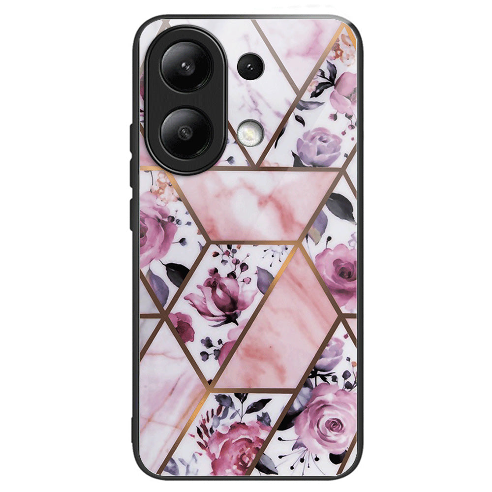 For Xiaomi Redmi Note 13 4G Case Marble Pattern Tempered Glass+PC+TPU+Phone Cover