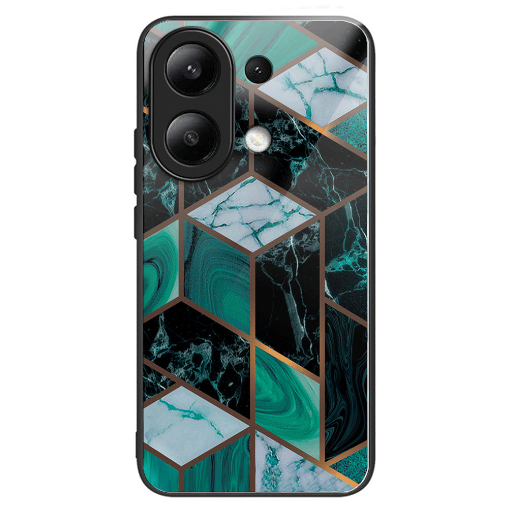 For Xiaomi Redmi Note 13 4G Case Marble Pattern Tempered Glass+PC+TPU+Phone Cover