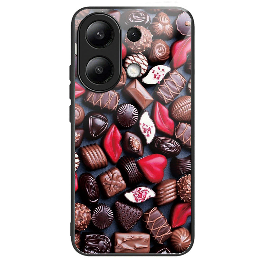 For Xiaomi Redmi Note 13 4G Case Pattern Printing Tempered Glass+TPU Phone Cover