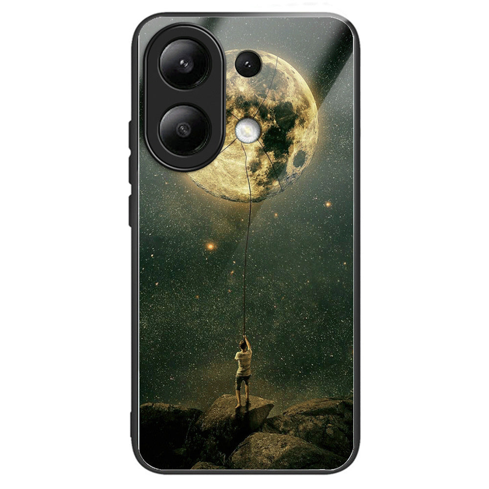 For Xiaomi Redmi Note 13 4G Case Pattern Printing Tempered Glass+TPU Phone Cover