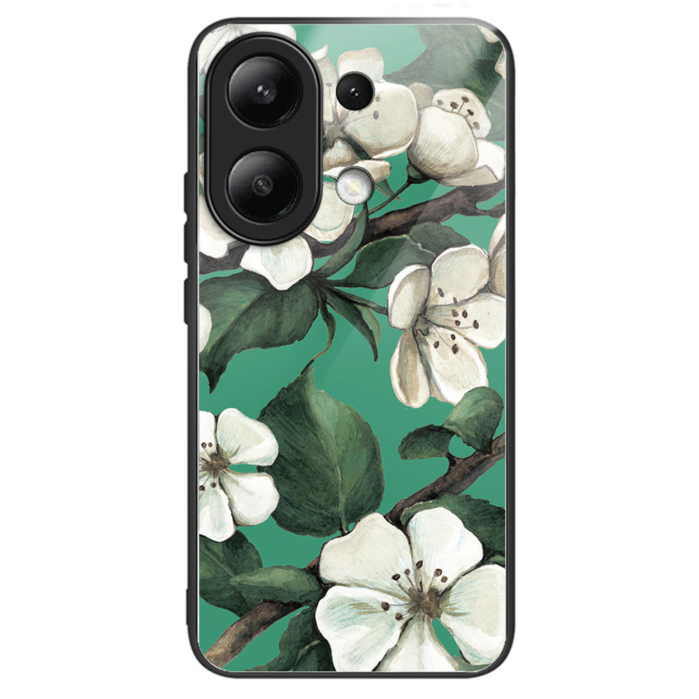 For Xiaomi Redmi Note 13 4G Case Pattern Printing Tempered Glass+TPU Phone Cover