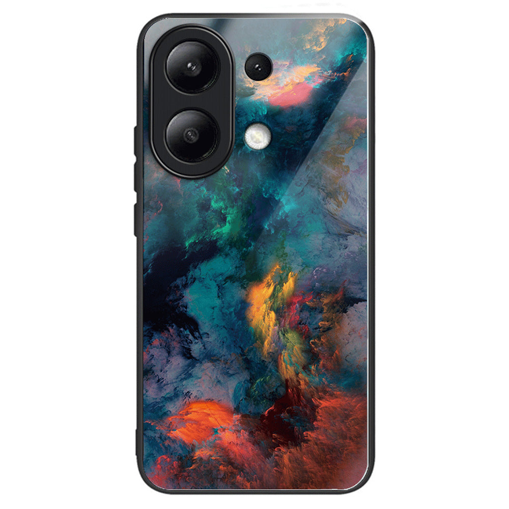 For Xiaomi Redmi Note 13 4G Case Pattern Printing Tempered Glass+TPU Phone Cover
