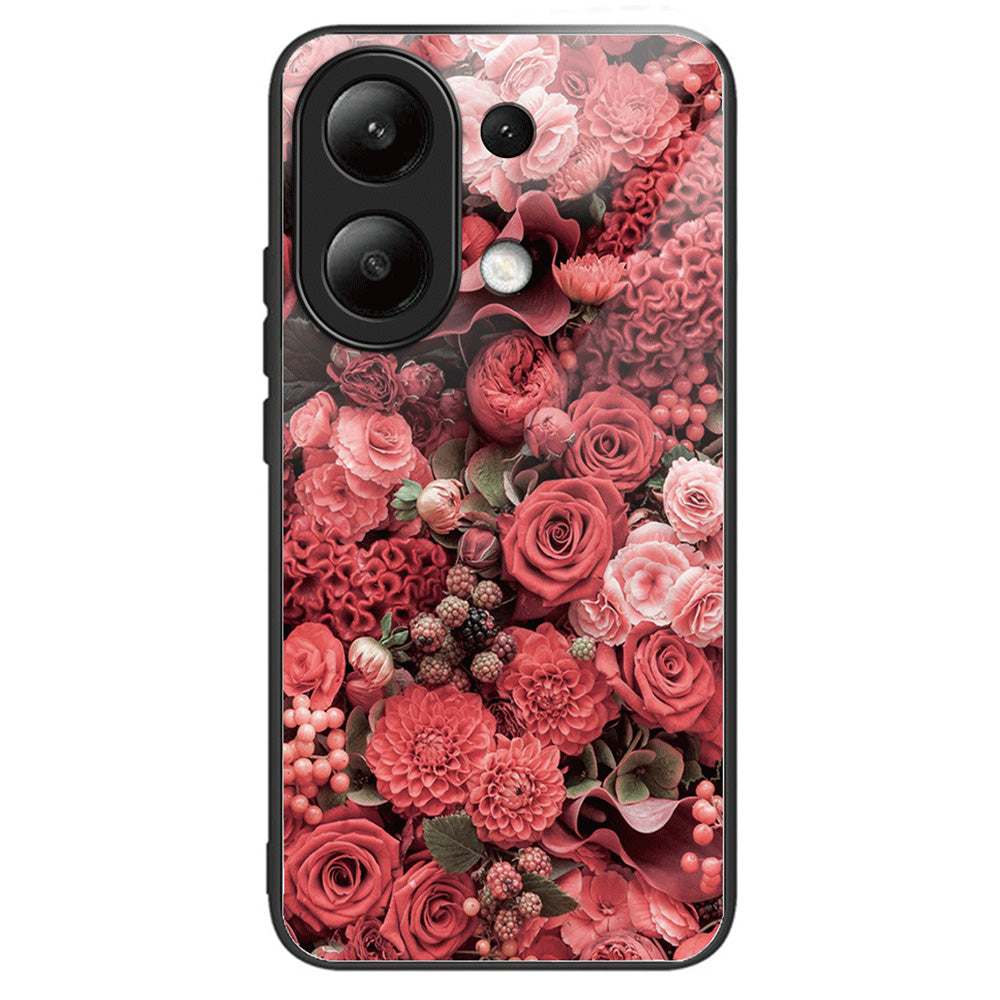 For Xiaomi Redmi Note 13 4G Case Pattern Printing Tempered Glass+TPU Phone Cover