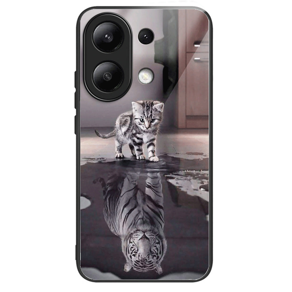 For Xiaomi Redmi Note 13 4G Case Pattern Printing Tempered Glass+TPU Phone Cover