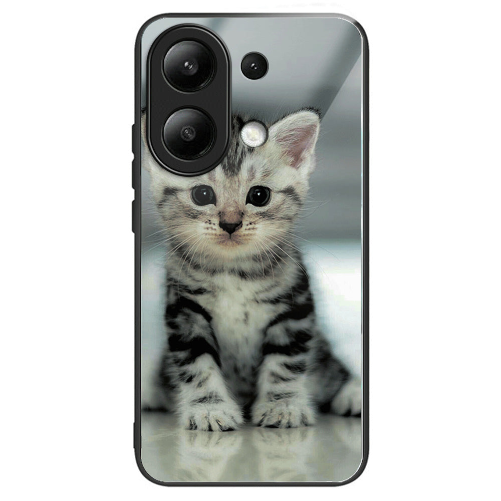 For Xiaomi Redmi Note 13 4G Case Pattern Printing Tempered Glass+TPU Phone Cover