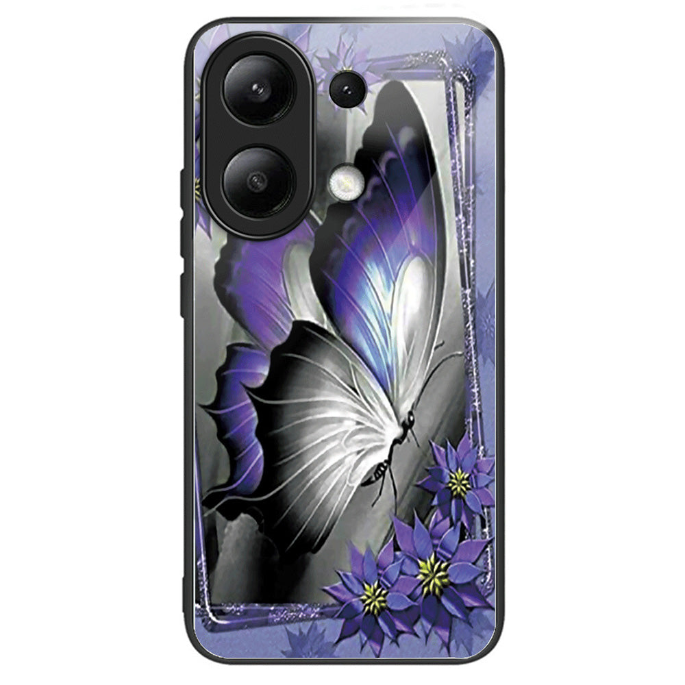For Xiaomi Redmi Note 13 4G Case Pattern Printing Tempered Glass+TPU Phone Cover